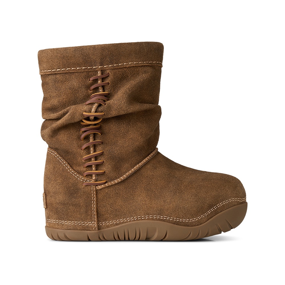 Bucked Boot-皮邊裝飾皺褶中筒靴